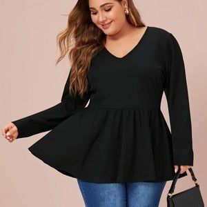 Plus Solid V Neck Peplum Tee